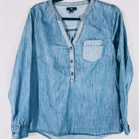 Gap Blue Half Button Down Casual Top Size S - Picture 1 of 3